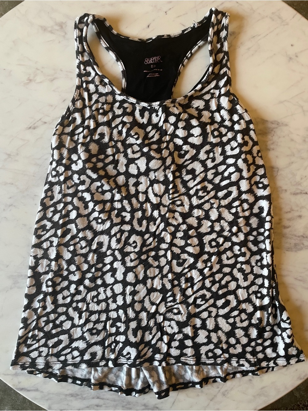 Gilligan & O'Malley Black and White Leopard Print Racerback Sleep Tank